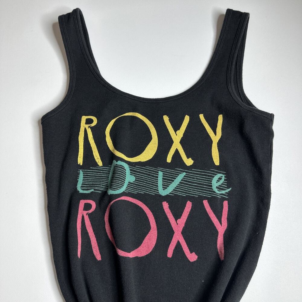 Vintage Roxy Love Y2K Logo Tank Top Black Neon Skater Surf Beach Stretch Small - Picture 6 of 10